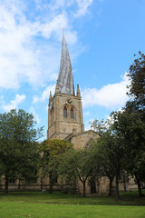 Fototapeta na wymiar Crooked spire at St Mary and All Saints Church in Chesterfield