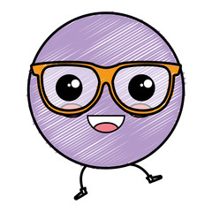 emoticon with glasses kawaii character vector illustration design