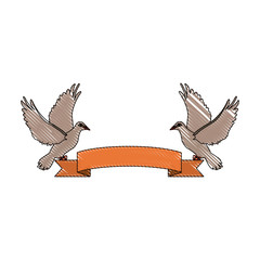 two doves holding a banner ribbons clip art isolated on white background vector illustration