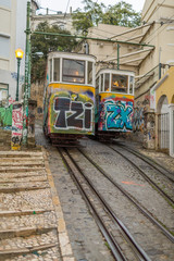 Fototapeta na wymiar Typical Cable Car in the Streets of Lisbon