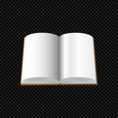 Open Book with blank white Pages Isolated on transparent dark Background. Web Icon. Vecor Illustration.