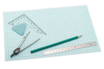 Drawing instruments lying on plotting paper