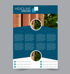Business brochure template. Flyer design. Annual report cover. Booklet for education, advertisement, presentation, magazine page. a4 size vector illustration. Blue color.