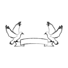 Fototapeta premium two doves holding a banner ribbons clip art isolated on white background vector illustration