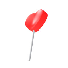 Vector realistic heart lollipop isolated on white background. Love symbol. Valentine's Day symbol. Vector illustration of red sweet candy on stick.