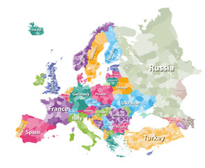 Naklejka premium Europe colored political map with countries regions. Vector illustration
