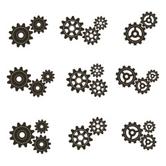 Set of gears. Gears on a white background. Vector illustration.