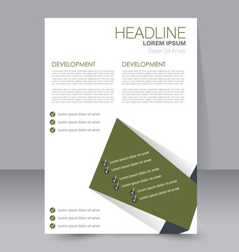 Business brochure template. Flyer design. Annual report cover. Booklet for education, advertisement, presentation, magazine page. a4 size vector illustration. Green color.