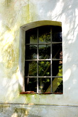 Window. Fortified medieval saxon evangelic church in the village Somartin, Märtelsberg,...