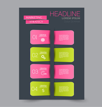 Business brochure template. Flyer design. Annual report cover. Booklet for education, advertisement, presentation, magazine page. a4 size vector illustration. Pink and green color.