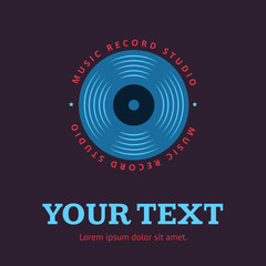 Sound record studio, vinyl music shop, club vector logo, badge, emblem with vinyl record
