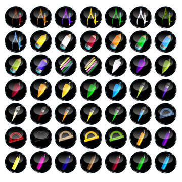 White background isolated set of computer buttons desktop label office