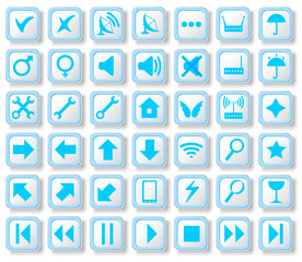 White background isolated set of colored computer buttons desktop labels