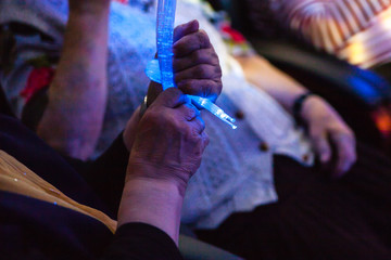 Color therapy procedure in retirement home. multi sensory room