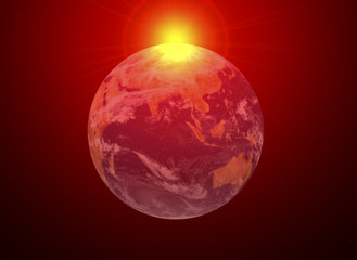 3d rendering. Planet earth and sun reflection