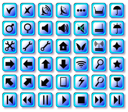 White background isolated set of colored computer buttons desktop labels