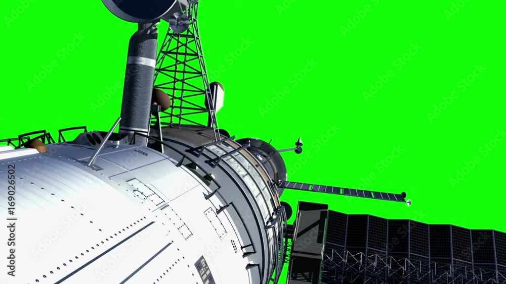 Wall mural space station on green screen. 3d animation. you can use any background for your projects. you can f
