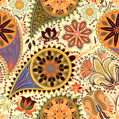 Paisley vintage floral motif ethnic seamless background.