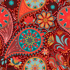 Paisley vintage floral motif ethnic seamless background.