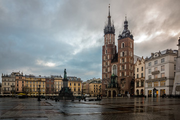 Fototapeta premium St Mary's church on Main Market square in Cracow, Poland