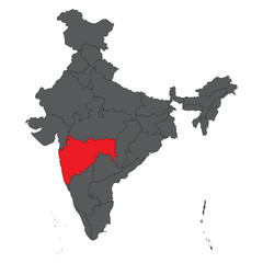 Obraz premium Maharashtra red on gray India map vector