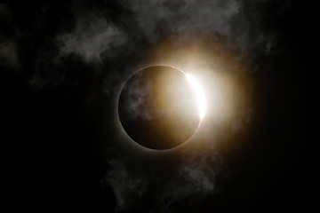Total Solar Eclipse Diamond Ring with Clouds