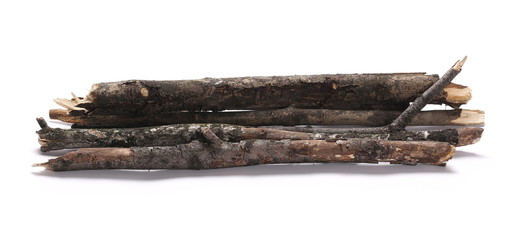 Dry branches, pile for fire isolated on white background