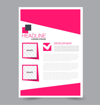 Flyer template. Business brochure or annual report cover. Editable A4 poster for design, education, presentation, website, magazine page. Vector illustration. Pink color.