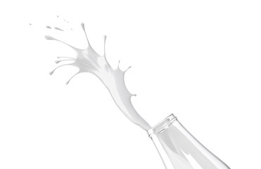 milk pouring from glass bottle isolated. 3d illustration