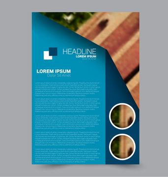 Flyer template. Business brochure or annual report cover. Editable A4 poster for design, education, presentation, website, magazine page. Vector illustration. Blue color.