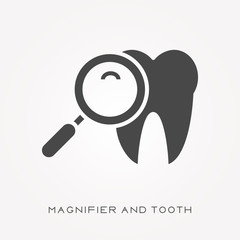 Silhouette icon magnifier and tooth