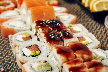 Menu of Japanese sushi rolls