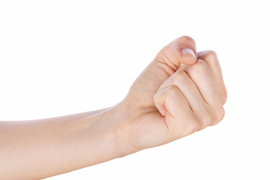 hand with clenched a fist on white
