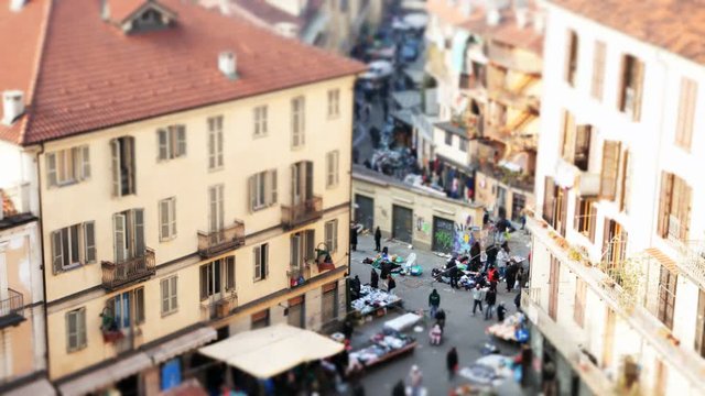 Europe's largest open air market tilt shift timelapse in Turin, Italy