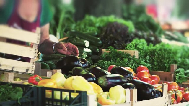 Vegetables and seasoning stall at the local farmers marketplace