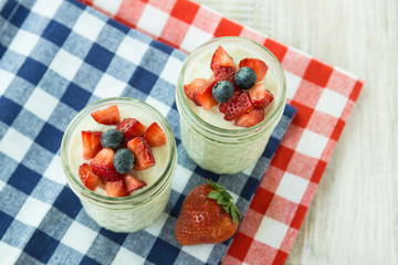 Yogurt With Strawberries and Blueberries Red White and Blue