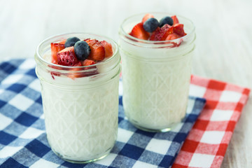 Yogurt Close Up With Strawberries and Blueberries Breakfast