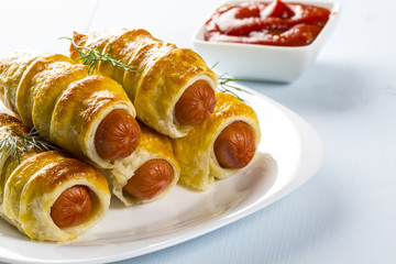 Sausage in dough Hot dog made at home
