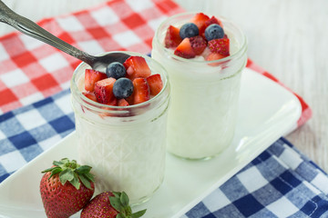Delicious Yogurt Breakfast With Strawberries and Blueberries