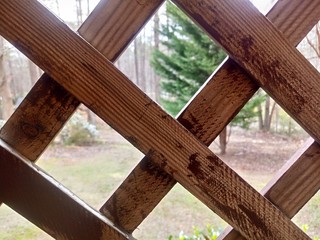 Closeup of wooden deck skirting under a house.