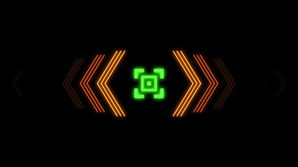 Futuristic screensaver with hex corner. HUD Heads Up Display Scanner high tech target digital read out. Abstract digital background with geometric particles.