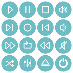 Set of flat media player buttons