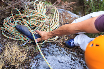 Men preparing for a mountain climb