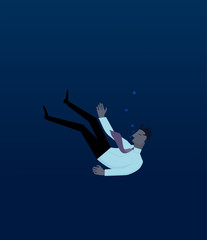 Businessman drowning in deep water