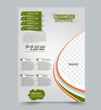 Green and orange flyer vector design template set. Business brochure. Annual report or magazine cover.