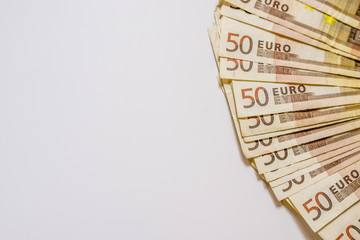 Heap of euro notes side view. Envelope of money