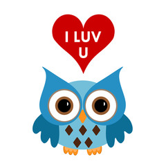 Owl with heart and text I love you