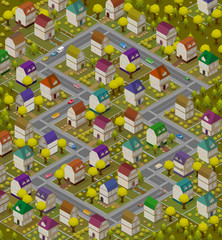 Children Rug - Isometric Carpet For Game With Houses and Cars