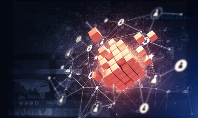 Concept of Internet and networking with digital cube figure on d