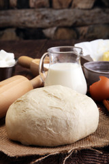 Bakery ingredients - flour, eggs, butter, sugar, yolk, almond nu